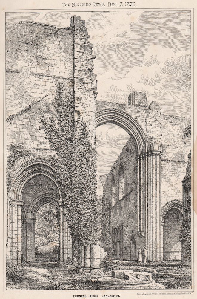 Furness Abbey, Lancashire. Cumbria 1876 old antique vintage print picture